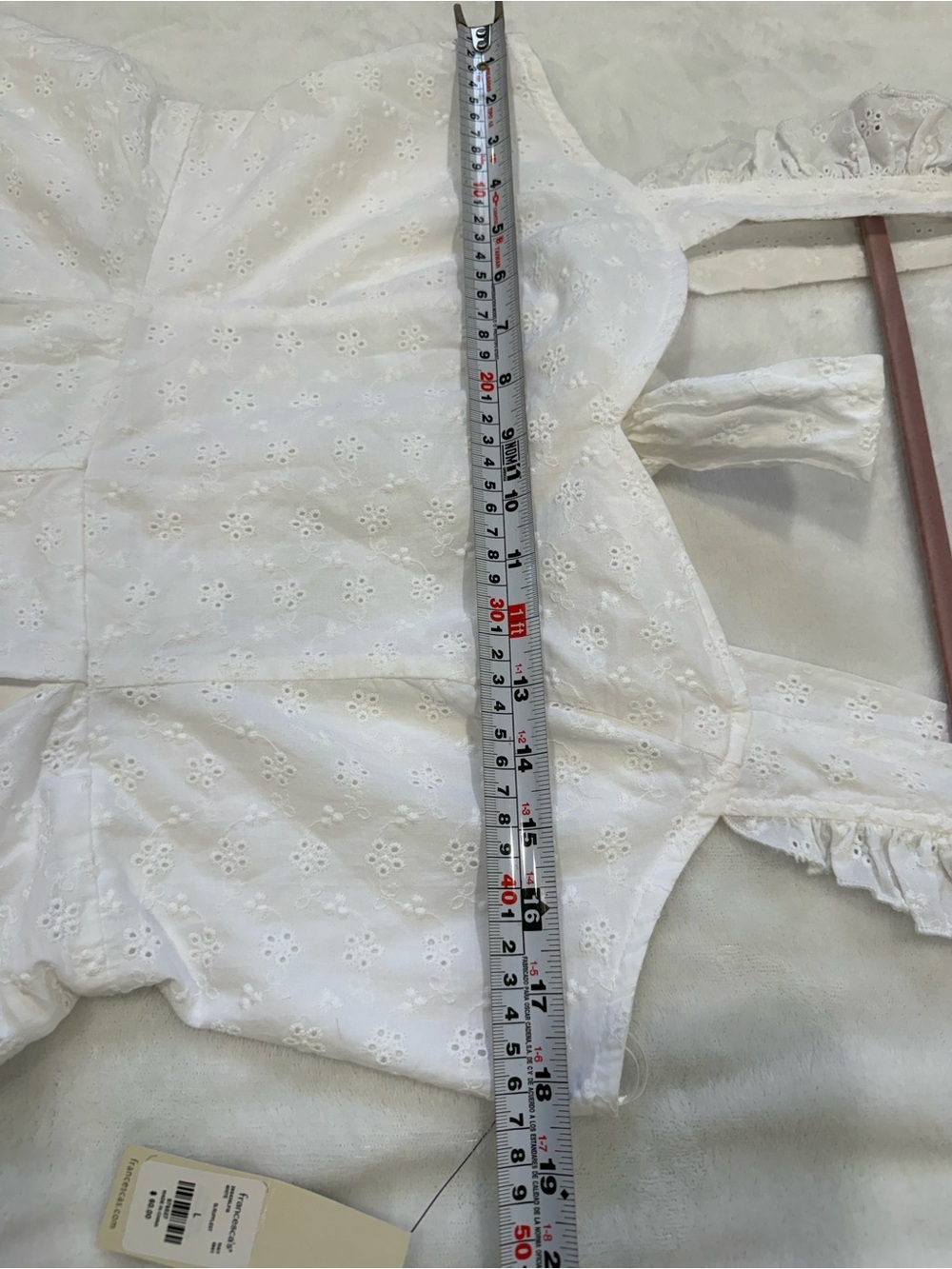 Francesca’s White Eyelet Romper Large Ruffle Strap Tie Back Cottagecore NWT - Picture 9 of 10